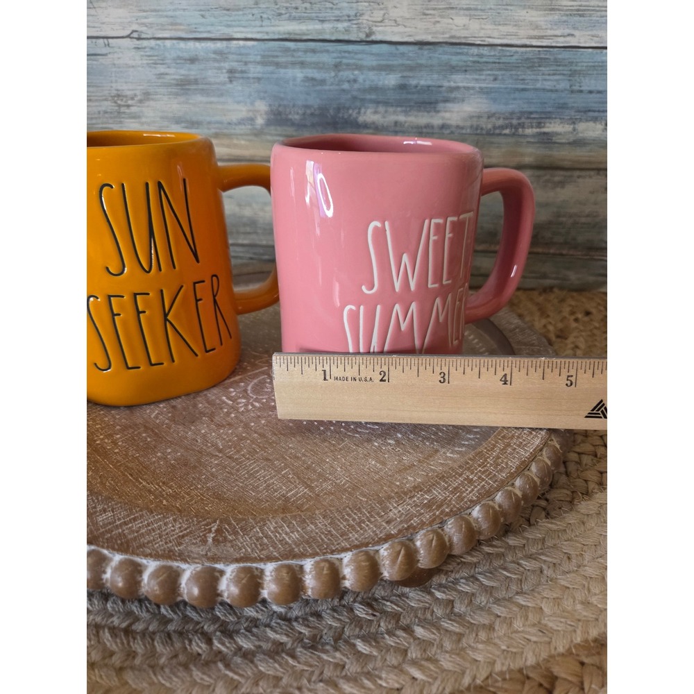 Rae Dunn Sun Seeker Sweet Summer Ceramic Mug Set Orange Pink 2 Piece - Picture 6 of 6